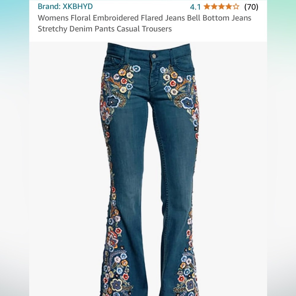 Floral Embroidered Flared Jeans